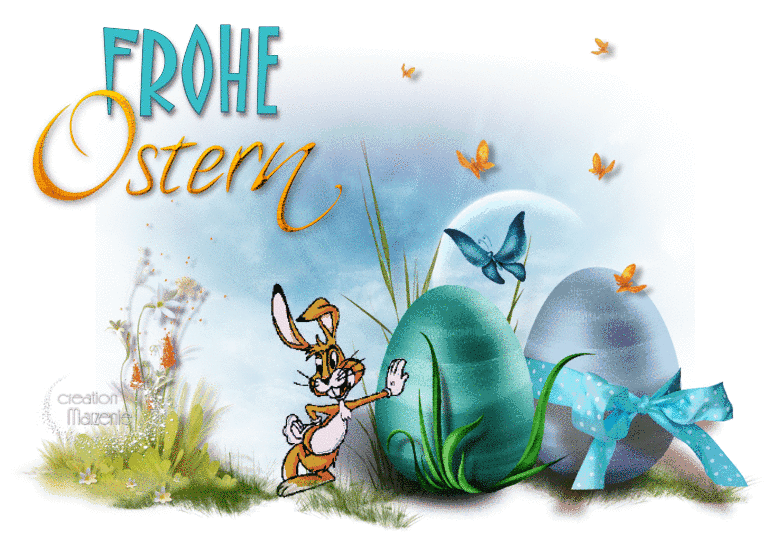 Frohe Ostern! З Великоднем! Великодній заєць з писанками