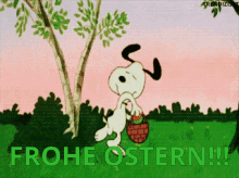Frohe Ostern!Снупі розкидає писанки по лісі.
