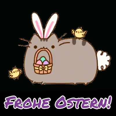 Frohe Ostern! Кіт Пушин перевдягнувся на Великодного зайчика, стрибає з ціпцями, і вітає всіх з Великоднем на німецькій мові