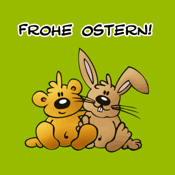 Frohe Ostern! Кролик і ведмедик вітають всіх з Великоднем німецькою мовою